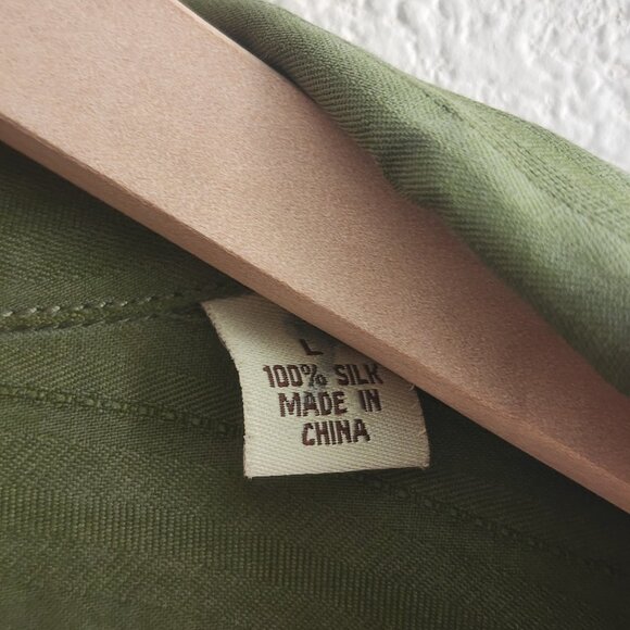 Tommy Bahama Shirt Mens Large Green 100% Silk Palm Leaf Jacquard Camp Button Up - Picture 5 of 13